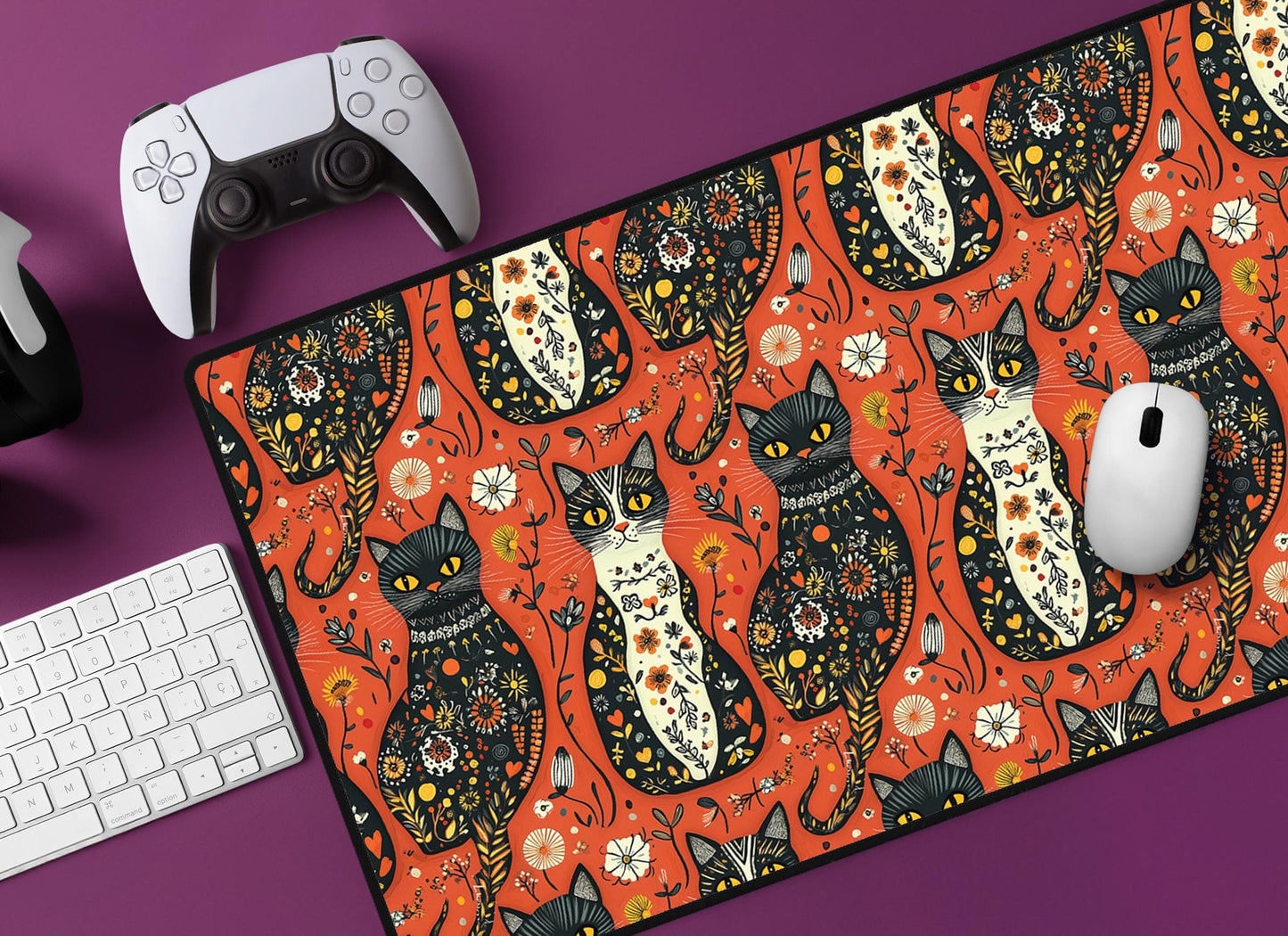 Cat Pattern Desk Mat | Alternative Office Decor | Multiple Size Options