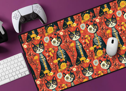 Skeleton Cats Desk Mat | Alternative Office Decor | Multiple Size Options