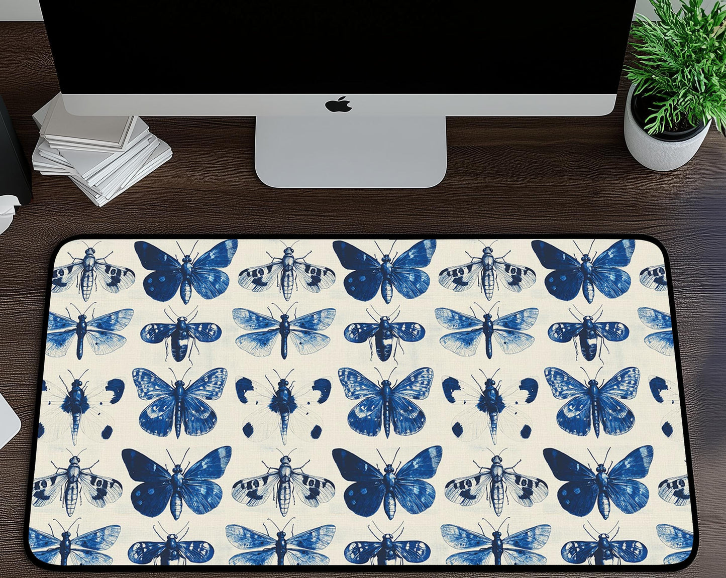 Blue Butterfly Pattern Desk Mat | Alternative Office Decor | Multiple Size Options