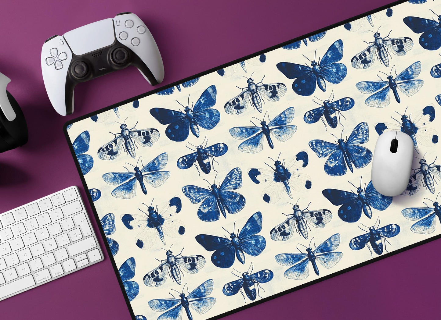 Blue Butterfly Pattern Desk Mat | Alternative Office Decor | Multiple Size Options