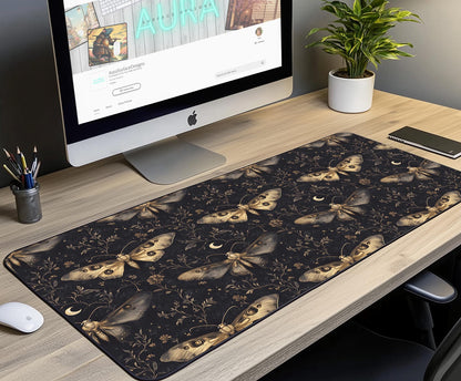 Moth Floral Desk Mat | Alternative Office Decor | Multiple Size Options