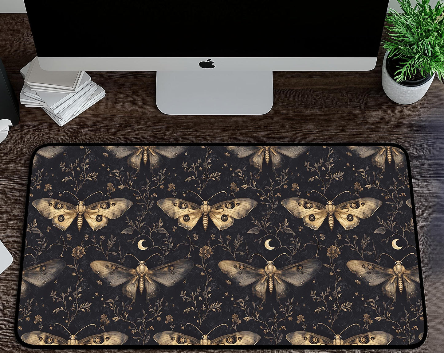 Moth Floral Desk Mat | Alternative Office Decor | Multiple Size Options