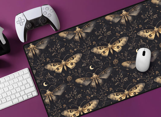 Moth Floral Desk Mat | Alternative Office Decor | Multiple Size Options