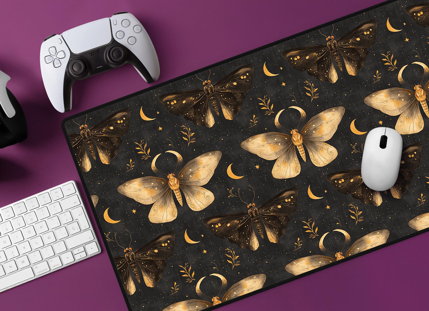 Moth and Moon Desk Mat | Alternative Office Decor | Multiple Size Options