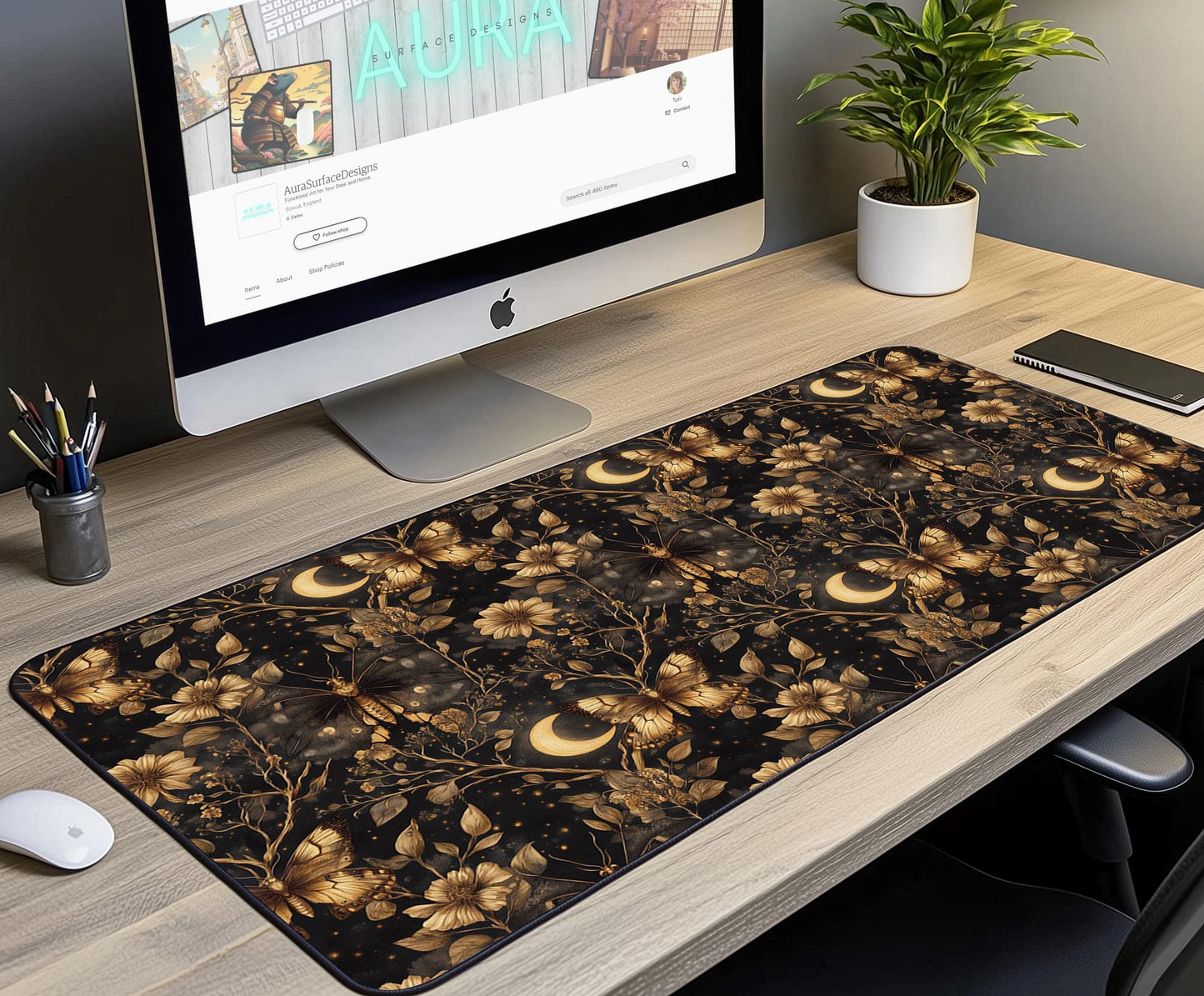 Floral Butterfly Desk Mat | Alternative Office Decor | Multiple Size Options