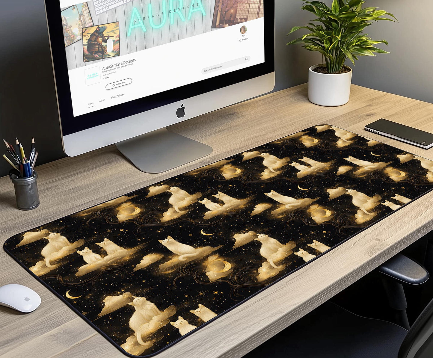 White Cats Desk Mat | Alternative Office Decor | Multiple Size Options