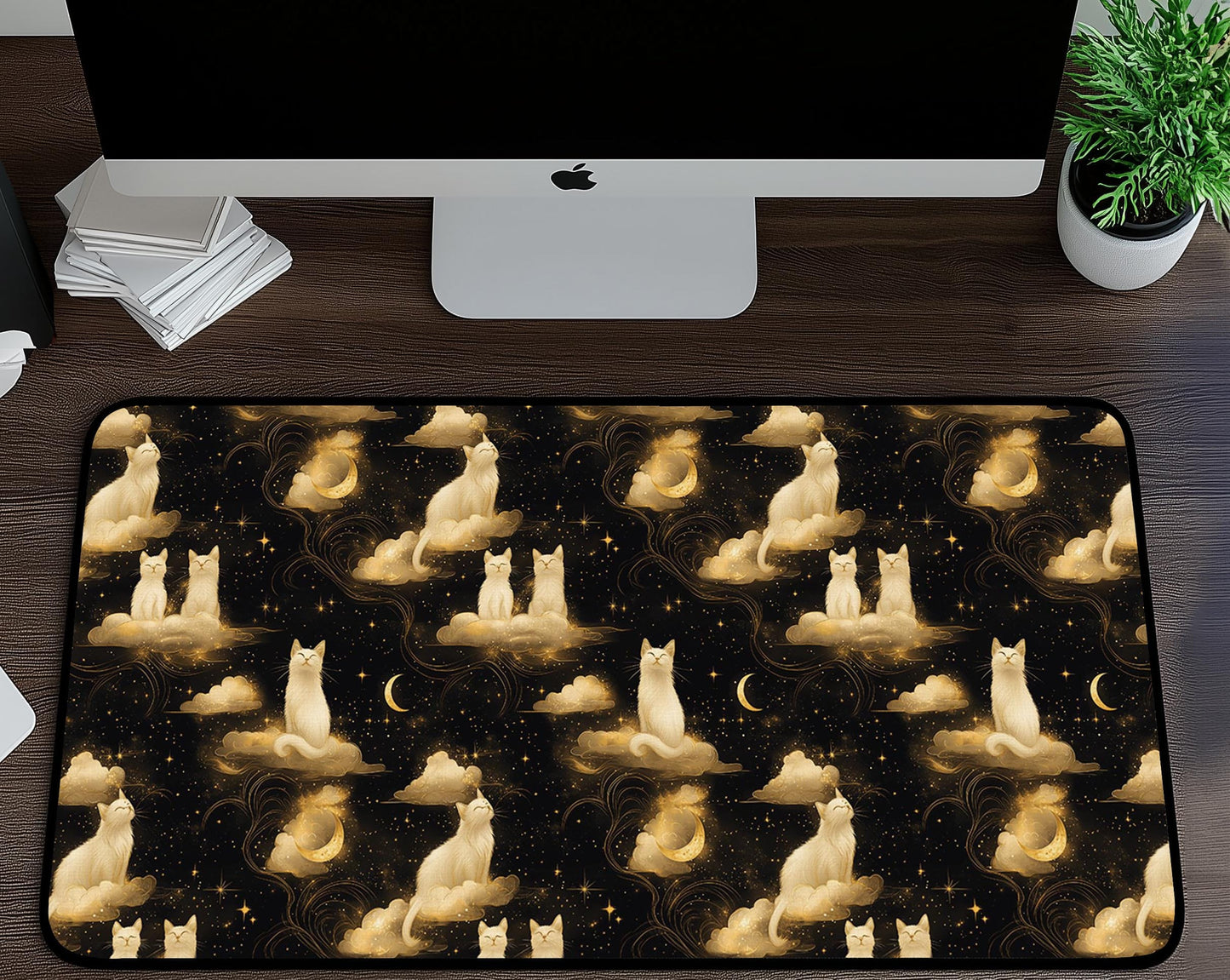 White Cats Desk Mat | Alternative Office Decor | Multiple Size Options