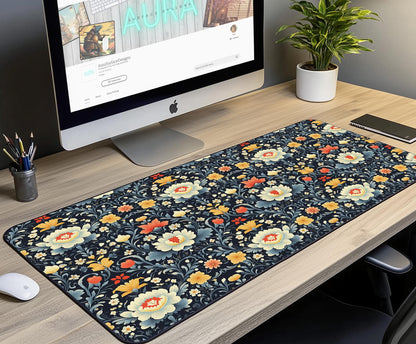 Floral Design Desk Mat | Alternative Office Decor | Multiple Size Options