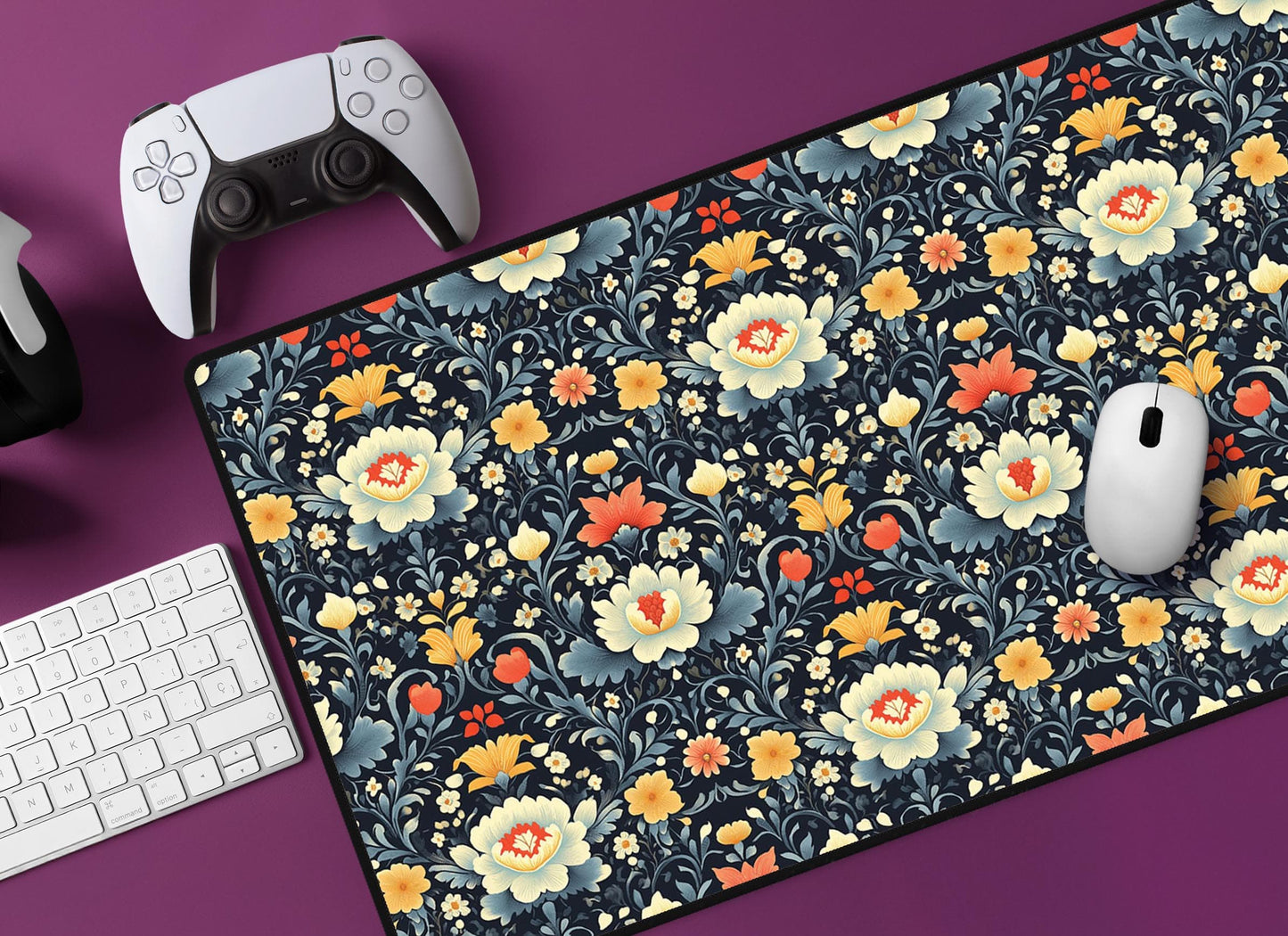 Floral Design Desk Mat | Alternative Office Decor | Multiple Size Options