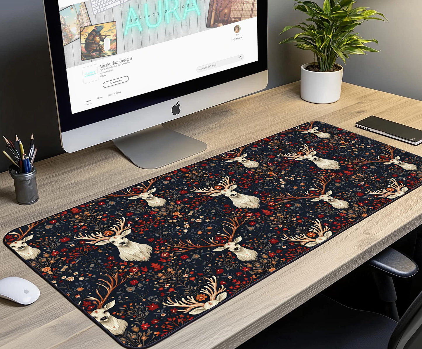 Deer Pattern Desk Mat | Alternative Office Decor | Multiple Size Options