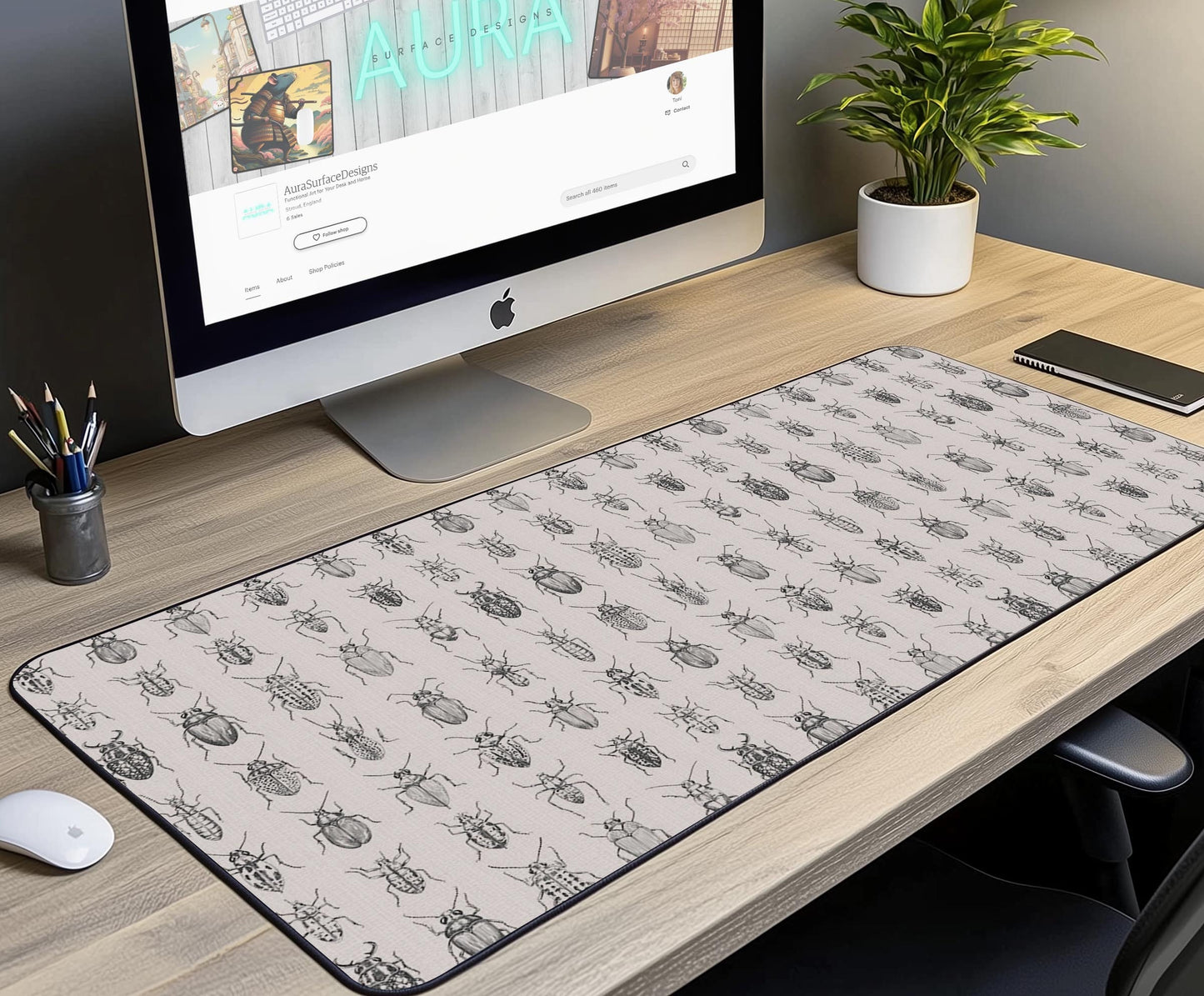 Insect Illustrations Desk Mat | Alternative Office Decor | Multiple Size Options