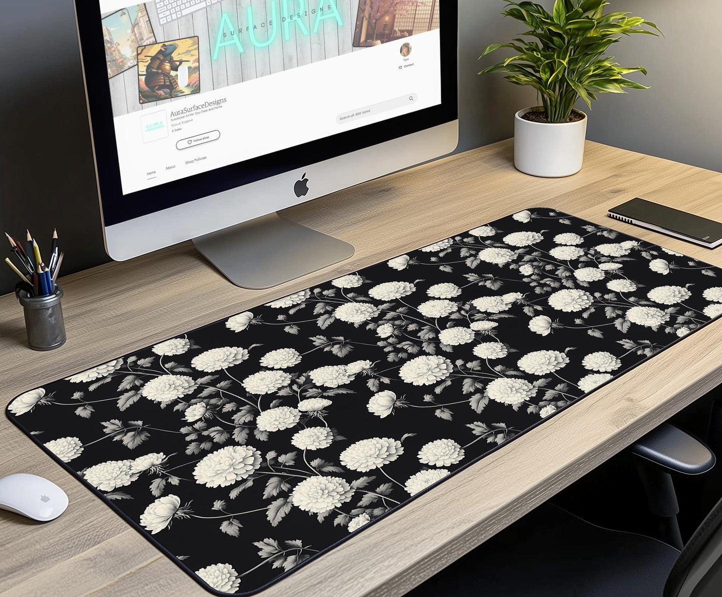 Floral Elegance Desk Mat | Alternative Office Decor | Multiple Size Options