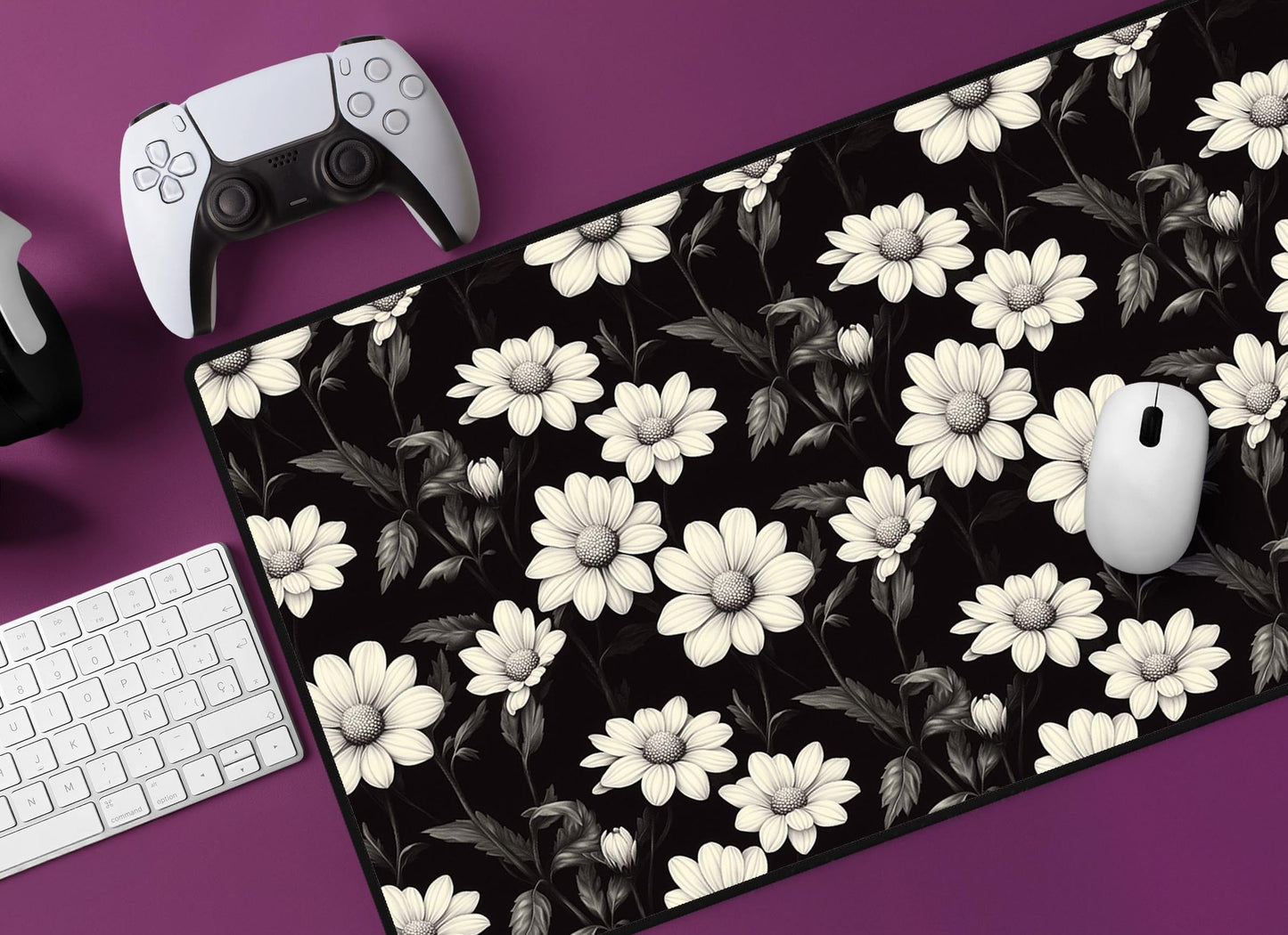 Elegant Floral Pattern Desk Mat | Alternative Office Decor | Multiple Size Options