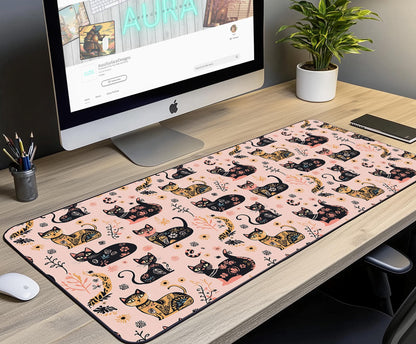 Cat Pattern Desk Mat | Alternative Office Decor | Multiple Size Options