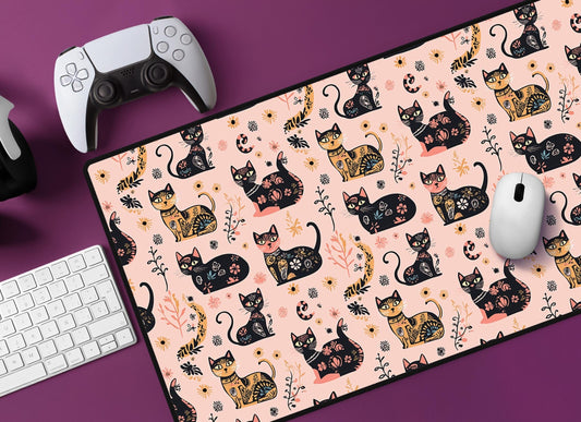 Cat Pattern Desk Mat | Alternative Office Decor | Multiple Size Options