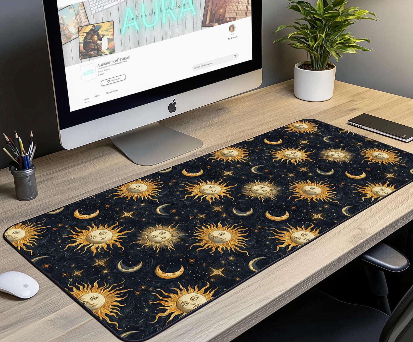 Celestial Sun & Moon Desk Mat | Alternative Office Decor | Multiple Size Options