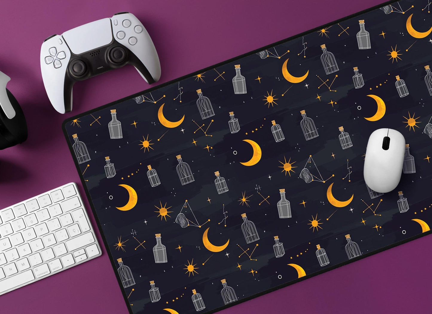 Cosmic Moon & Star Desk Mat | Alternative Office Decor | Multiple Size Options