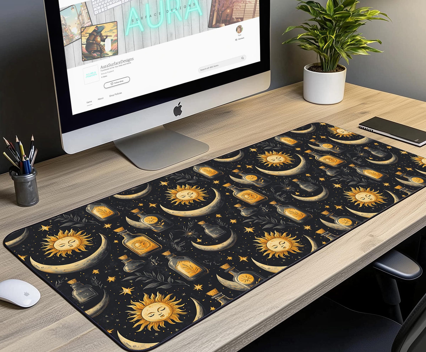 Celestial Sun & Moon Desk Mat | Alternative Office Decor | Multiple Size Options