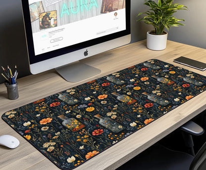 Floral Glass Bottle Desk Mat | Alternative Office Decor | Multiple Size Options