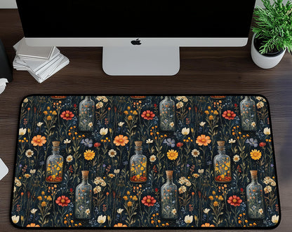 Floral Glass Bottle Desk Mat | Alternative Office Decor | Multiple Size Options