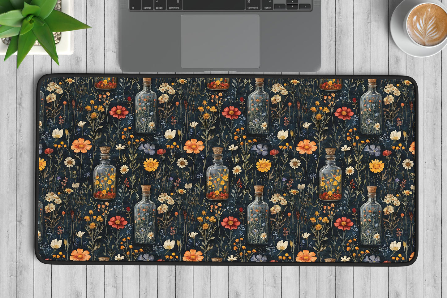 Floral Glass Bottle Desk Mat | Alternative Office Decor | Multiple Size Options