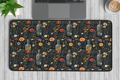 Floral Glass Bottle Desk Mat | Alternative Office Decor | Multiple Size Options