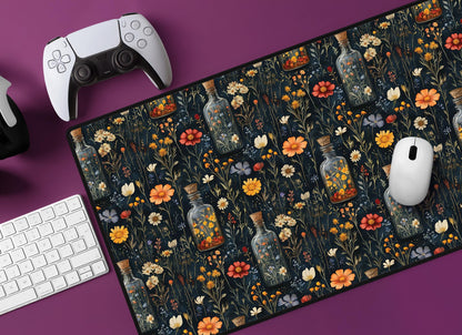 Floral Glass Bottle Desk Mat | Alternative Office Decor | Multiple Size Options