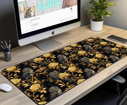 Floral Owl Desk Mat | Alternative Office Decor | Multiple Size Options