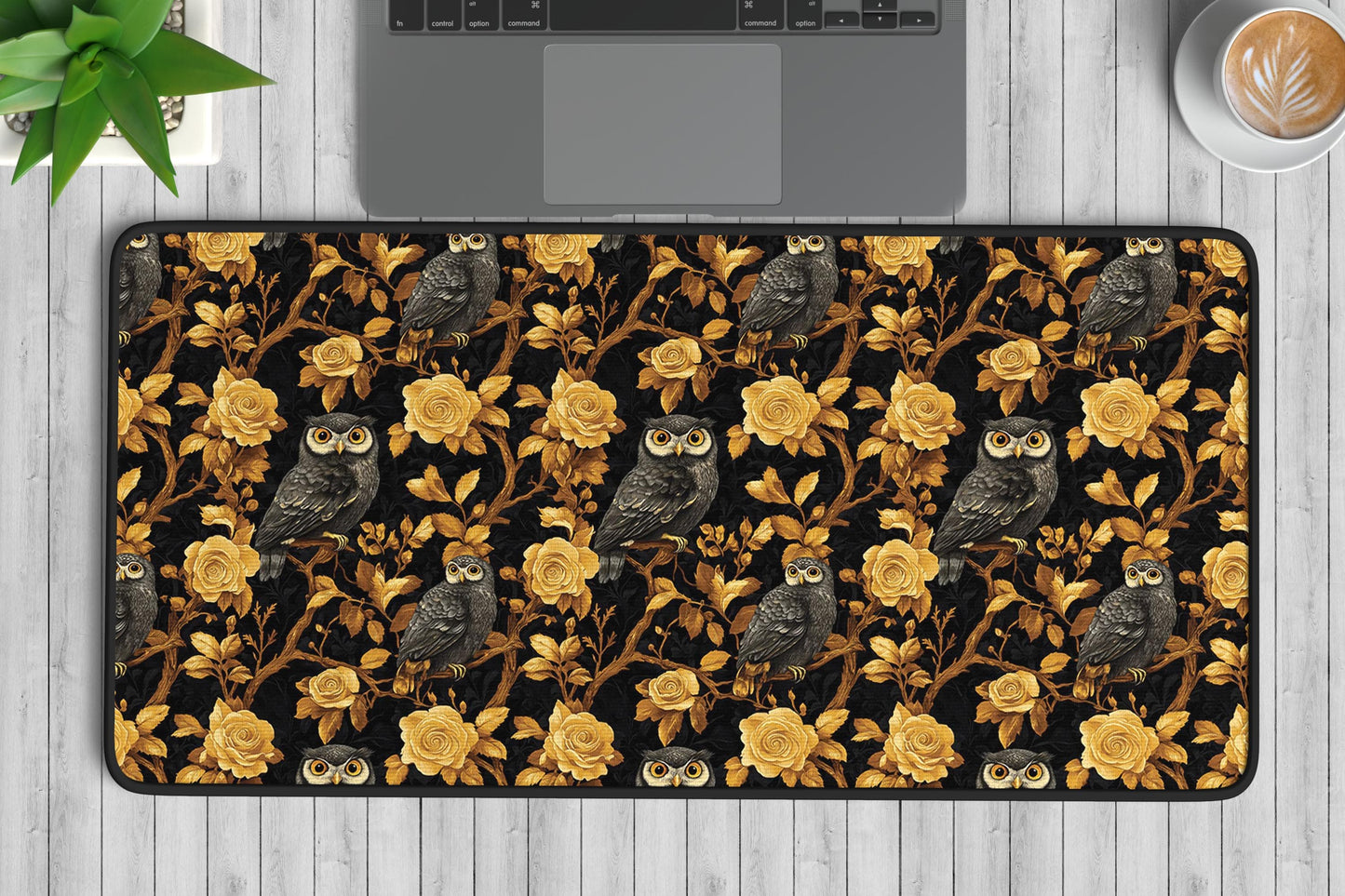 Owl & Rose Floral Desk Mat | Alternative Office Decor | Multiple Size Options