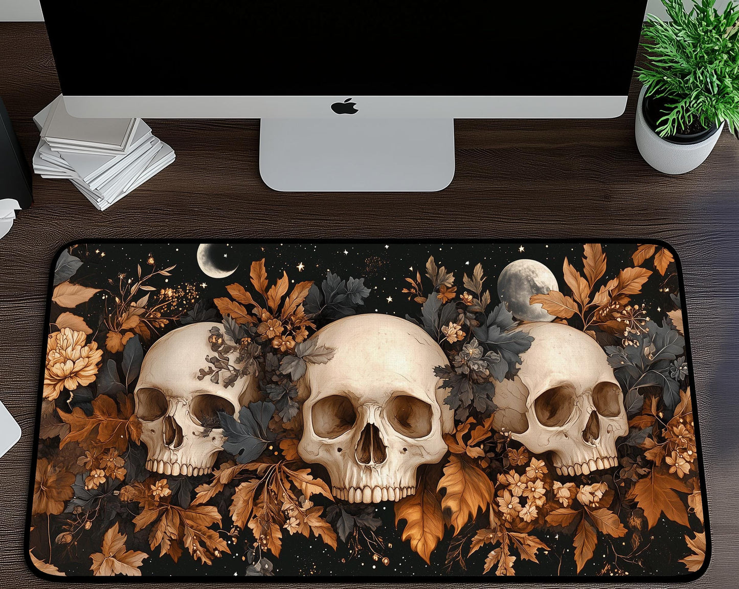 Floral Skull Desk Mat | Alternative Office Decor | Multiple Size Options