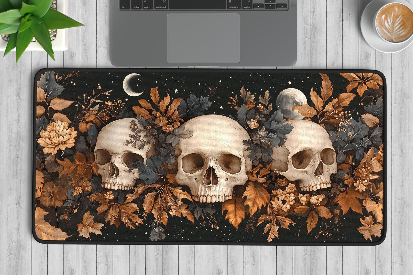 Floral Skull Desk Mat | Alternative Office Decor | Multiple Size Options