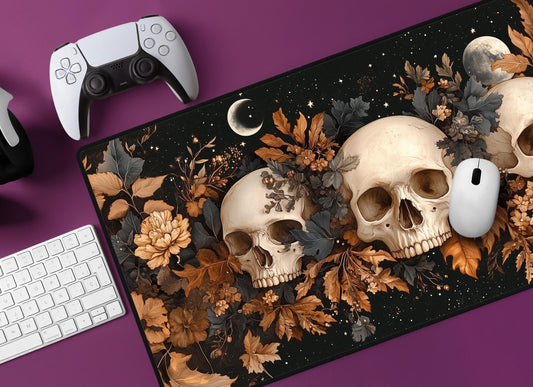 Floral Skull Desk Mat | Alternative Office Decor | Multiple Size Options