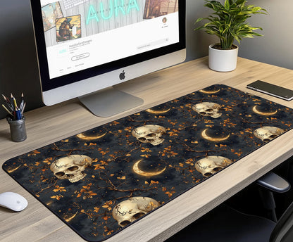 Gothic Skull & Moon Desk Mat | Alternative Office Decor | Multiple Size Options