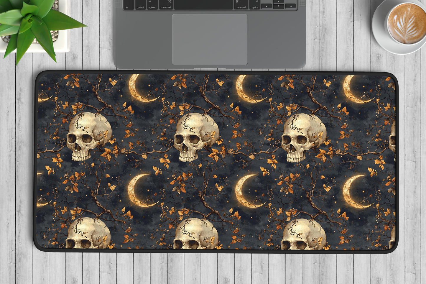 Gothic Skull & Moon Desk Mat | Alternative Office Decor | Multiple Size Options