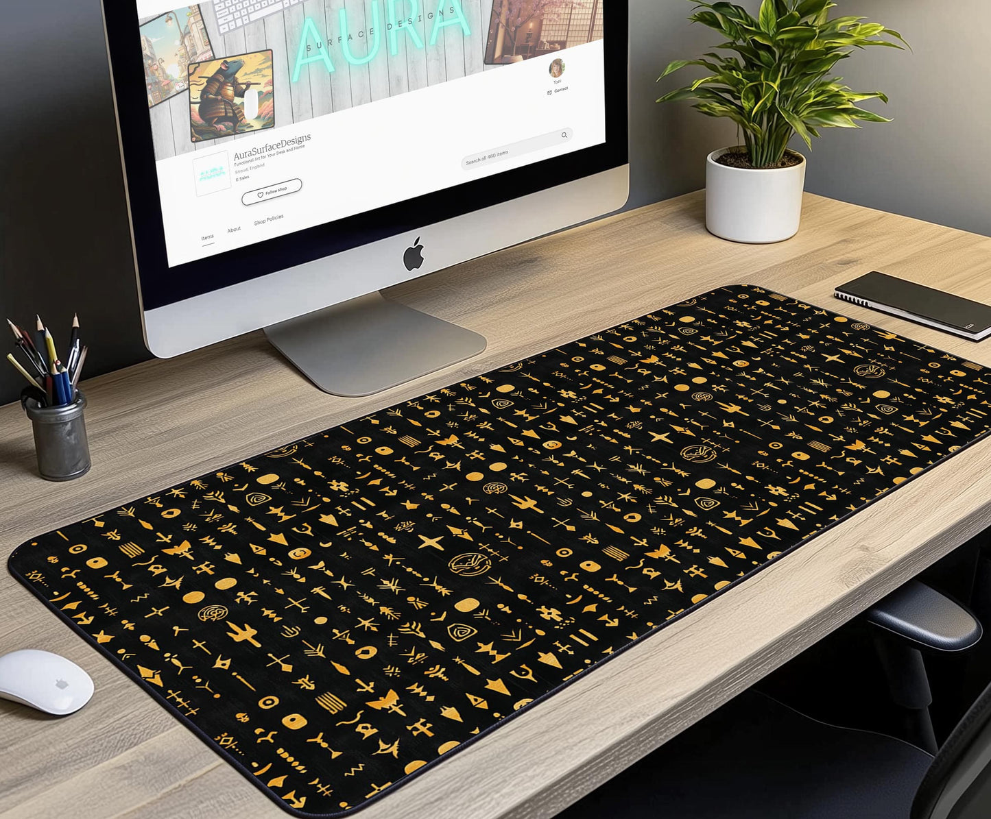 Golden Symbols Desk Mat | Alternative Office Decor | Multiple Size Options