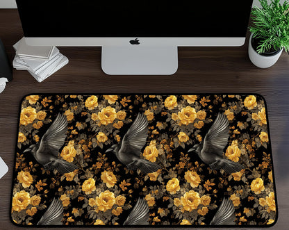 Floral & Bird Pattern Desk Mat | Alternative Office Decor | Multiple Size Options