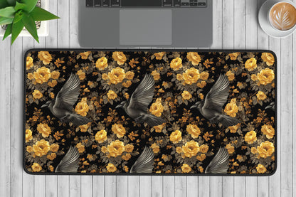 Floral & Bird Pattern Desk Mat | Alternative Office Decor | Multiple Size Options