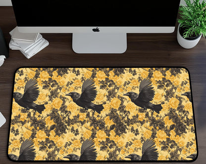 Raven & Yellow Rose Desk Mat | Alternative Office Decor | Multiple Size Options