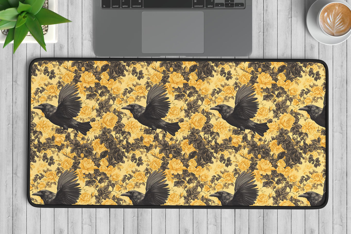 Raven & Yellow Rose Desk Mat | Alternative Office Decor | Multiple Size Options