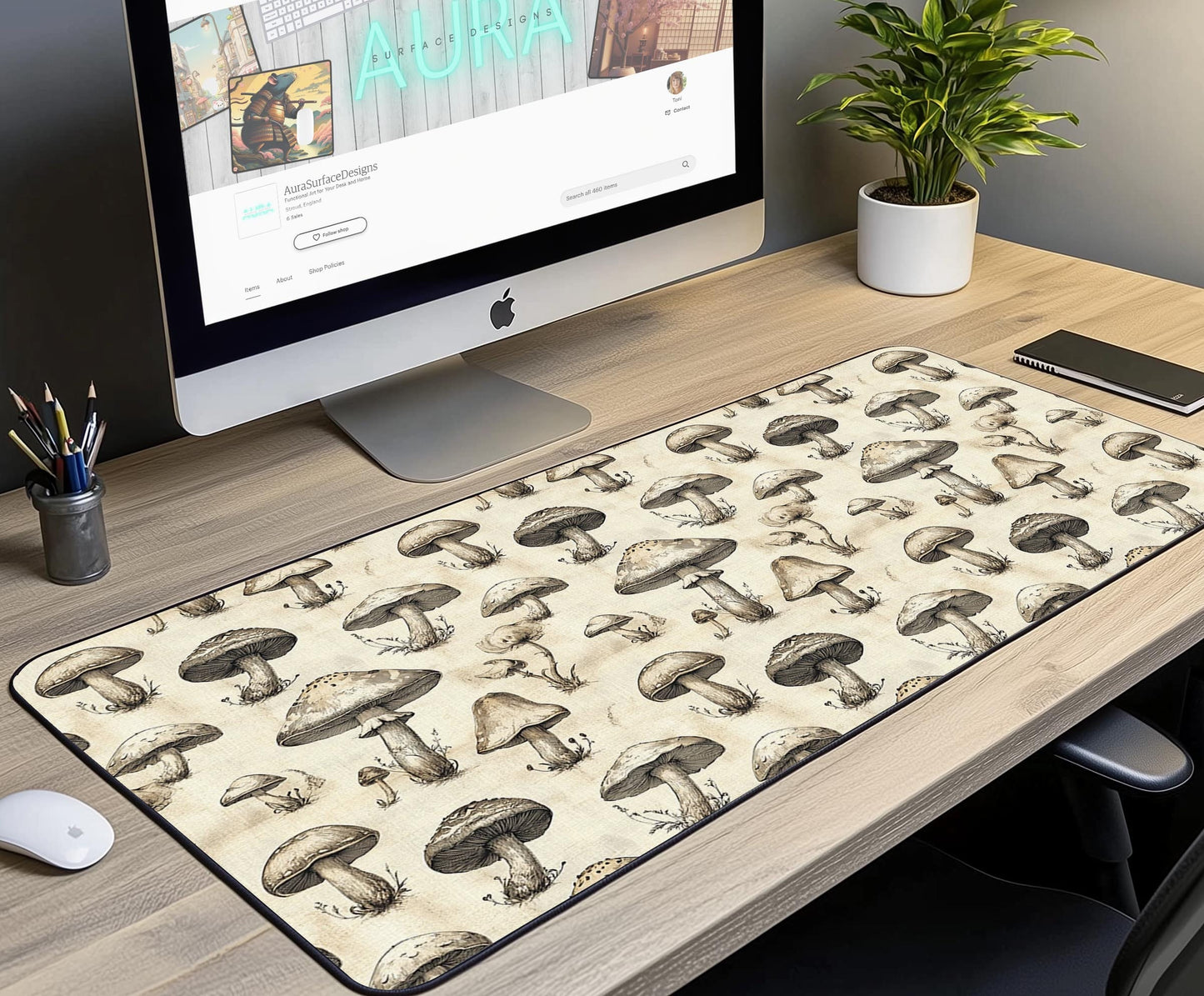 Mushroom Art Desk Mat | Alternative Office Decor | Multiple Size Options