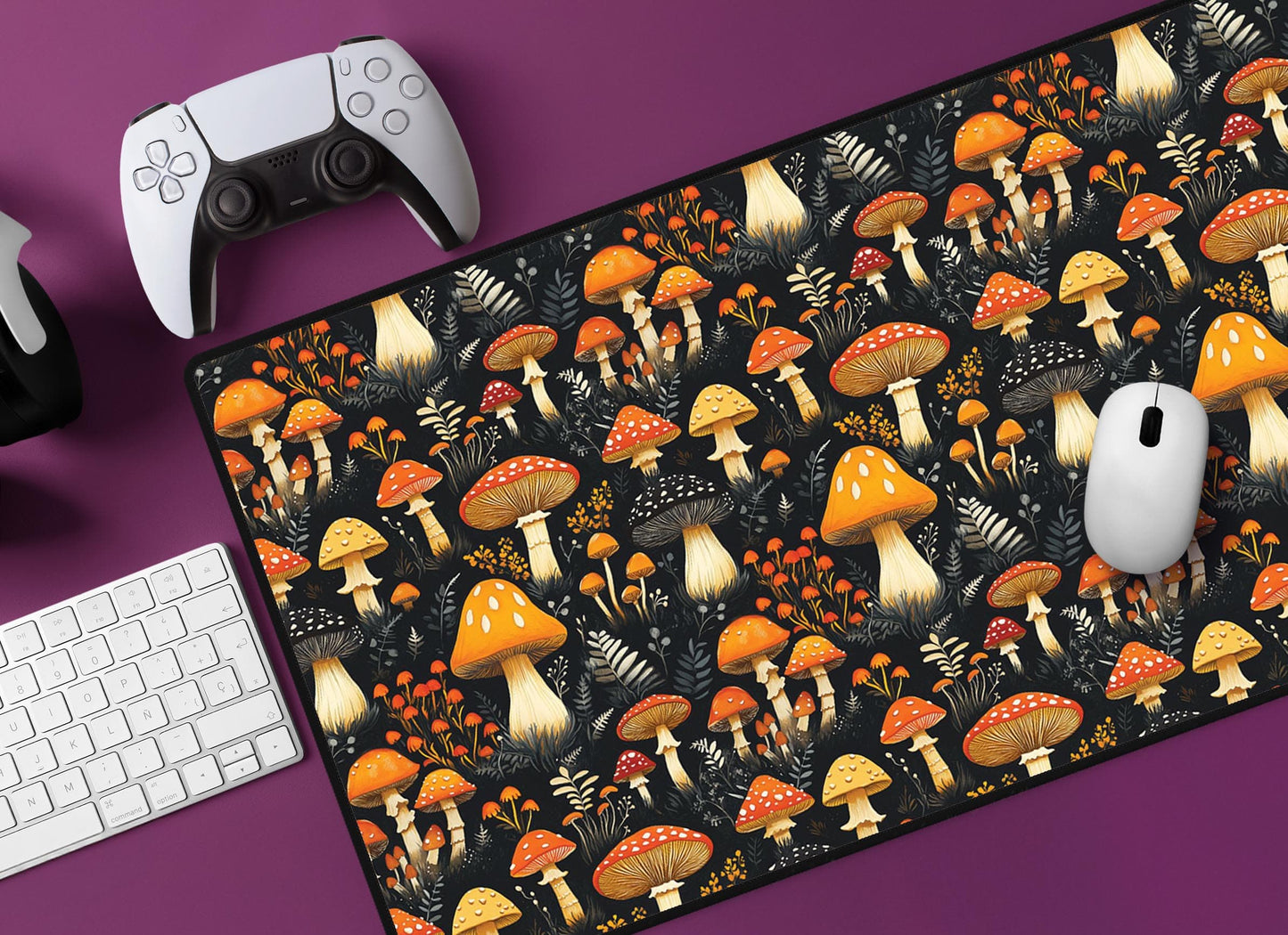 Vibrant Mushroom Desk Mat | Alternative Office Decor | Multiple Size Options