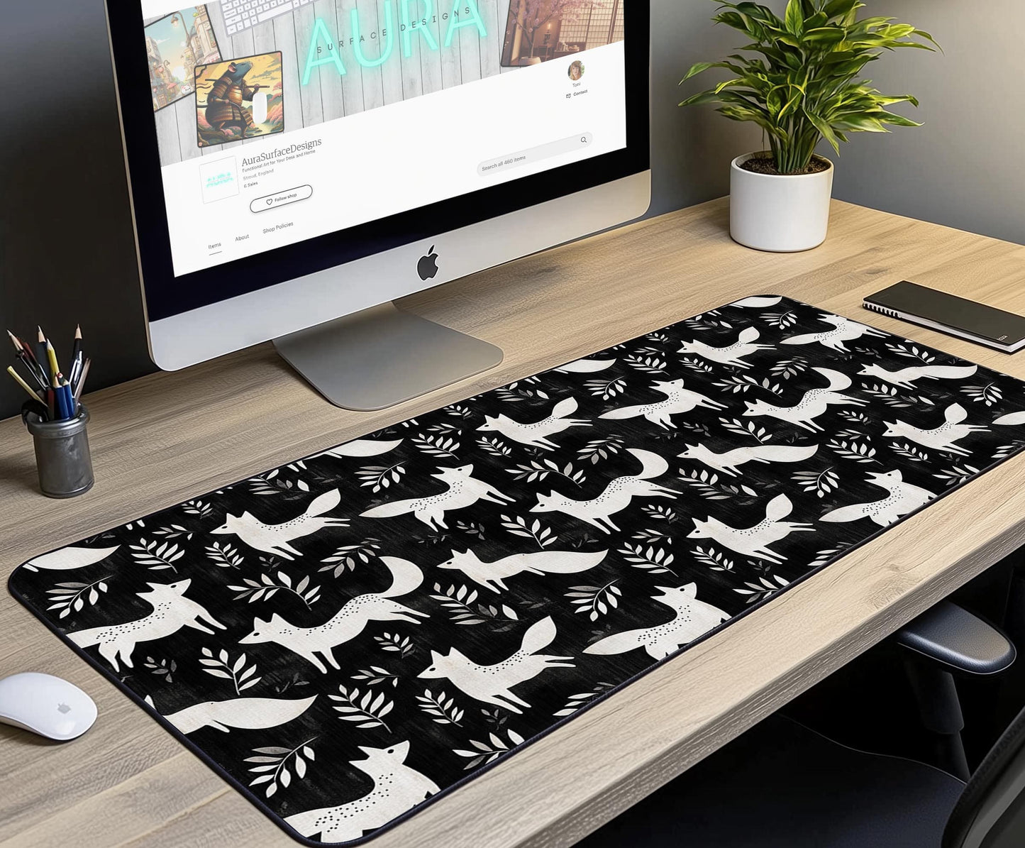 Whimsical Foxes Desk Mat | Alternative Office Decor | Multiple Size Options