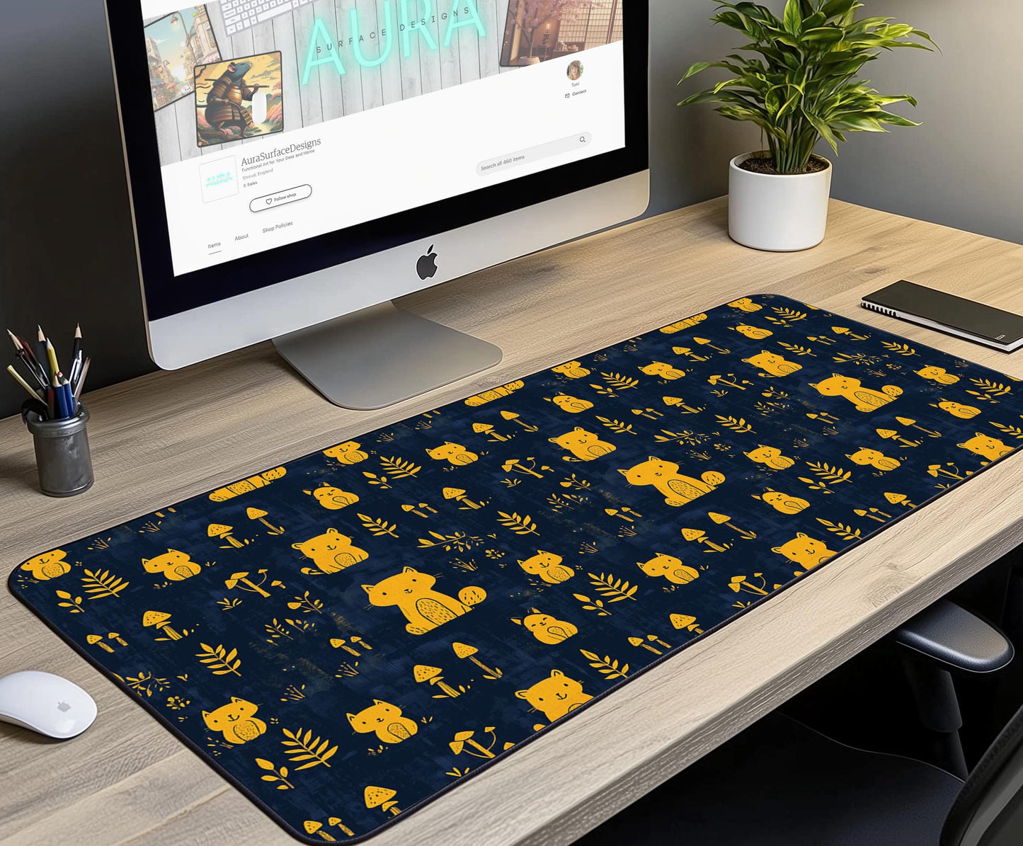 Whimsical Animal Pattern Desk Mat | Alternative Office Decor | Multiple Size Options