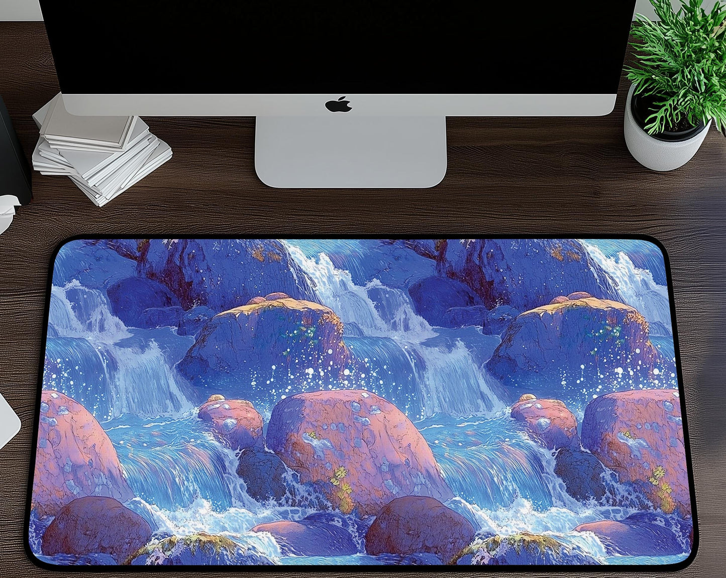 Tranquil Waterfall Desk Mat | Alternative Office Decor | Multiple Size Options