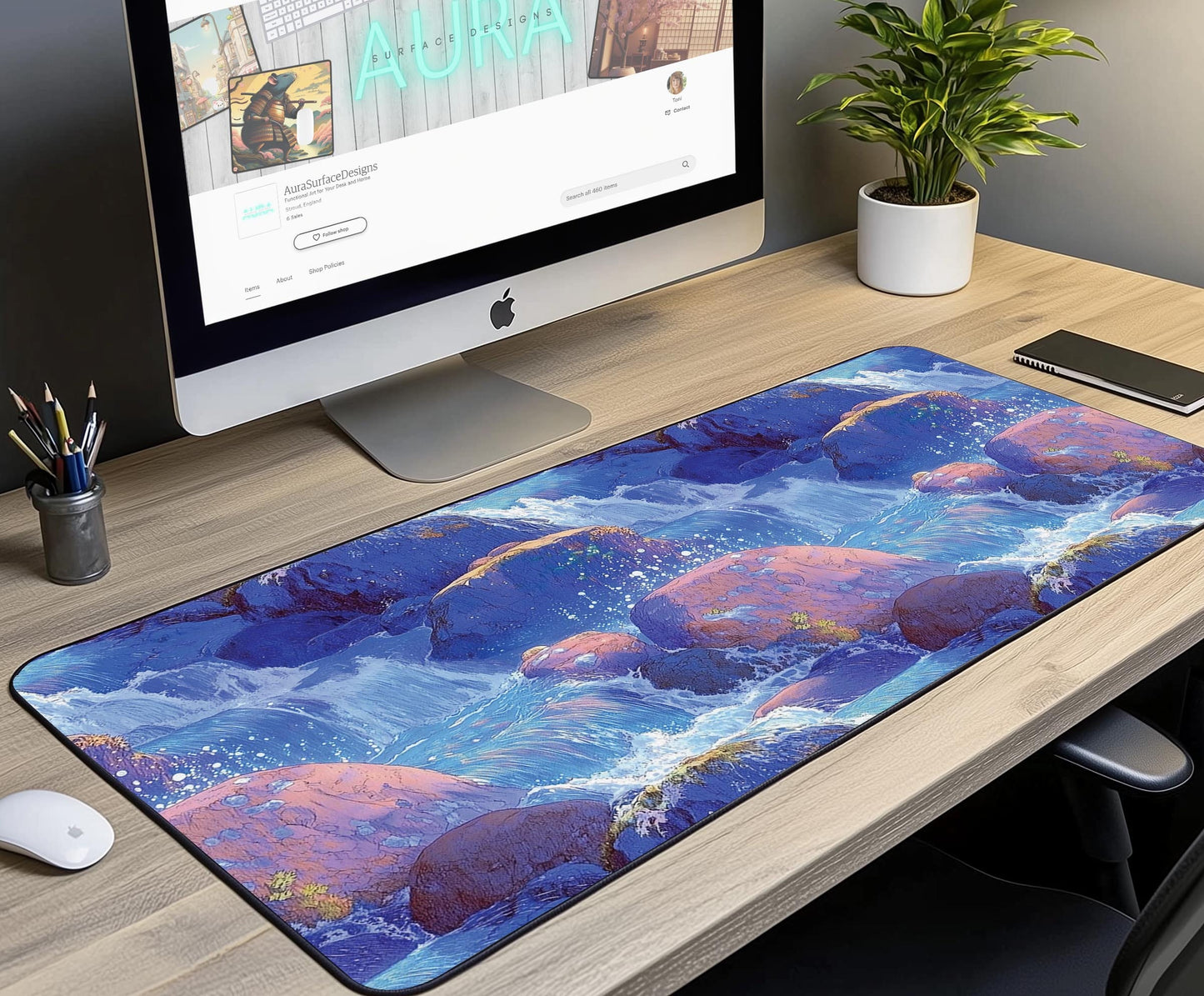 Tranquil Waterfall Desk Mat | Alternative Office Decor | Multiple Size Options