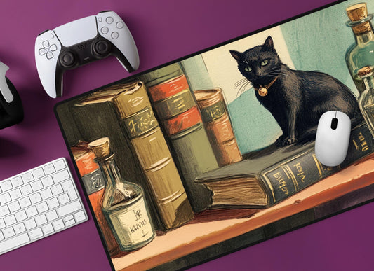 Charming Black Cat Desk Mat | Alternative Office Decor | Multiple Size Options