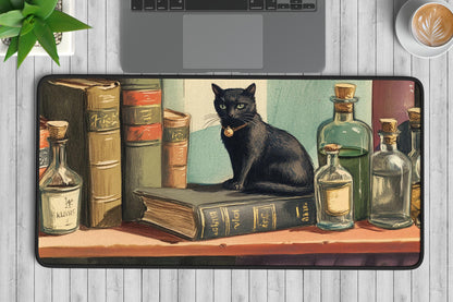 Charming Black Cat Desk Mat | Alternative Office Decor | Multiple Size Options