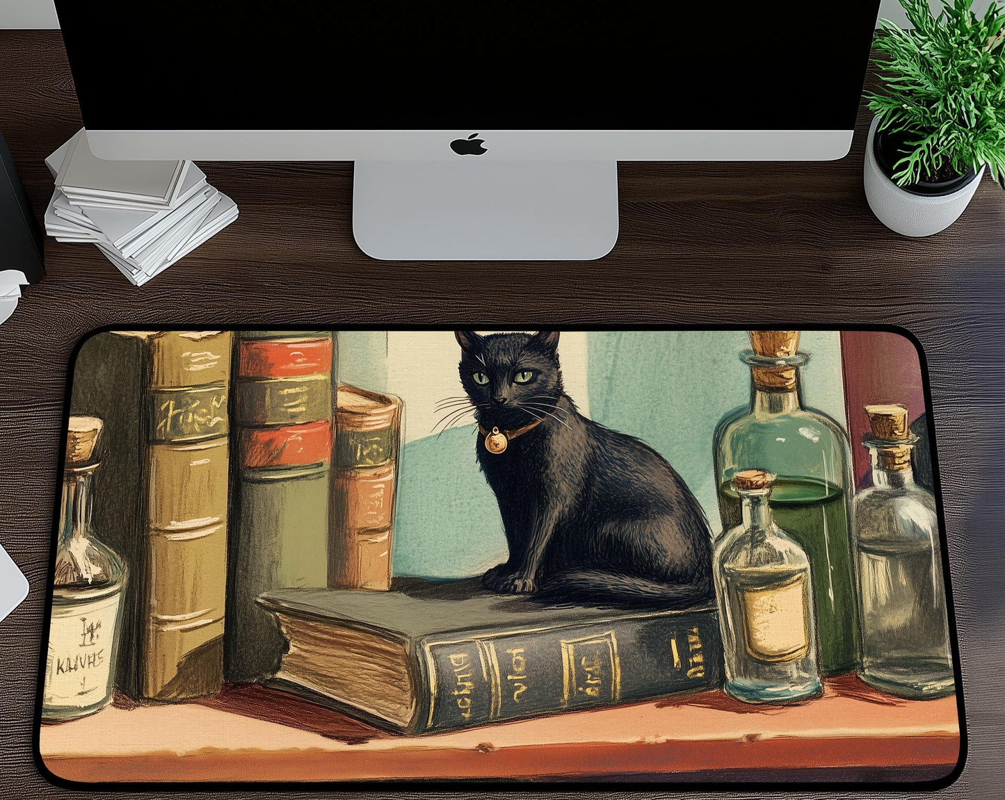 Charming Black Cat Desk Mat | Alternative Office Decor | Multiple Size Options