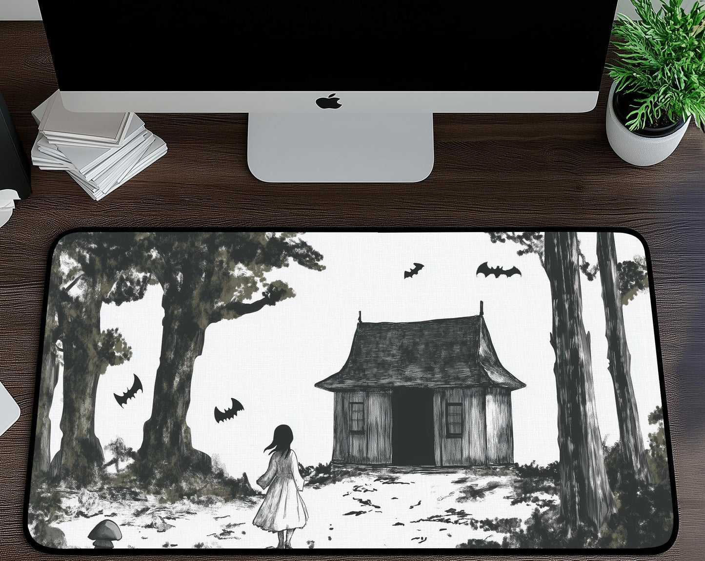 Witches Forest House Desk Mat | Alternative Office Decor | Multiple Size Options