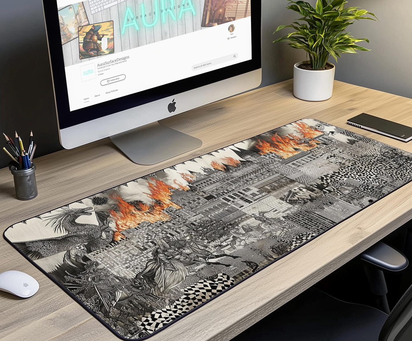 Dragon Art Desk Mat | Alternative Office Decor | Multiple Size Options